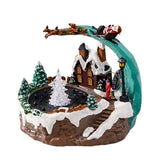 Maxbell Christmas Winter Snow Scene Village House Resin Music Fountain for New Year
