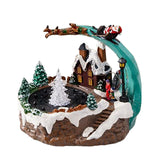 Maxbell Christmas Winter Snow Scene Village House Resin Music Fountain for New Year