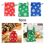 Maxbell 6Pcs Christmas Burlap Gift Pouches with Drawstring 14x10cm Washable Red
