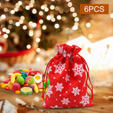 Maxbell 6Pcs Christmas Burlap Gift Pouches with Drawstring 14x10cm Washable Red