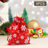 Maxbell 6Pcs Christmas Burlap Gift Pouches with Drawstring 14x10cm Washable Red