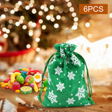 Maxbell 6Pcs Christmas Burlap Gift Pouches with Drawstring 14x10cm Washable Green