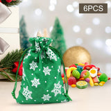 Maxbell 6Pcs Christmas Burlap Gift Pouches with Drawstring 14x10cm Washable Green