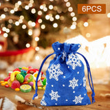 Maxbell 6Pcs Christmas Burlap Gift Pouches with Drawstring 14x10cm Washable Blue