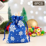 Maxbell 6Pcs Christmas Burlap Gift Pouches with Drawstring 14x10cm Washable Blue