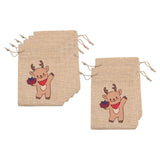 Maxbell 6 Pieces Christmas Pattern Drawstring Burlap Bag 4x5.5inch Party Favors Reindeer