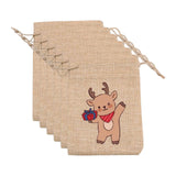 Maxbell 6 Pieces Christmas Pattern Drawstring Burlap Bag 4x5.5inch Party Favors Reindeer