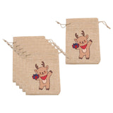 Maxbell 6 Pieces Christmas Pattern Drawstring Burlap Bag 4x5.5inch Party Favors Reindeer