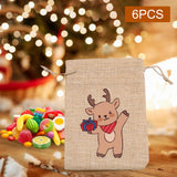 Maxbell 6 Pieces Christmas Pattern Drawstring Burlap Bag 4x5.5inch Party Favors Reindeer