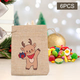 Maxbell 6 Pieces Christmas Pattern Drawstring Burlap Bag 4x5.5inch Party Favors Reindeer