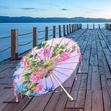Maxbell Classical Dance Umbrella Handpainted Parasol for Bridal Costume Housewarming Pink