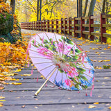 Maxbell Classical Dance Umbrella Handpainted Parasol for Bridal Costume Housewarming Pink