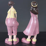 Maxbell 2Pcs Resin Couple Ornament Living Room Figurine Indoor Outdoor Decor Pink