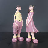 Maxbell 2Pcs Resin Couple Ornament Living Room Figurine Indoor Outdoor Decor Pink