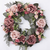 Maxbell 45cm Artificial Wreath Photography Props Garland for Living Room Home Door Dark Pink
