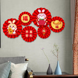 Maxbell Chinese Decoration Wall Sticker Decals Paper Flowers Fan for Bedroom Decor style D