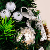Maxbell Mini Artificial Christmas Tree Hanging Ornaments for Countertop Indoor Desk Argent