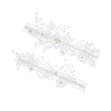 Maxbell 2 Pieces Bridal Wedding Garter Costume Accessories Faux Pearls for Party White S