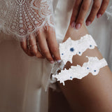 Maxbell 2 Pieces Bridal Wedding Garter Costume Accessories Faux Pearls for Party Blue L