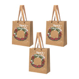 Maxbell 3 Pieces Kraft Christmas Gift Bags Goody Treat Bags for Holiday Christmas Wreath