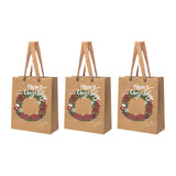 Maxbell 3 Pieces Kraft Christmas Gift Bags Goody Treat Bags for Holiday Christmas Wreath