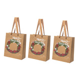 Maxbell 3 Pieces Kraft Christmas Gift Bags Goody Treat Bags for Holiday Christmas Wreath