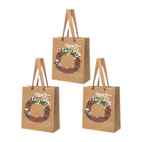 Maxbell 3 Pieces Kraft Christmas Gift Bags Goody Treat Bags for Holiday Christmas Wreath