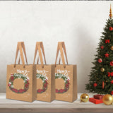 Maxbell 3 Pieces Kraft Christmas Gift Bags Goody Treat Bags for Holiday Christmas Wreath