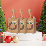 Maxbell 3 Pieces Kraft Christmas Gift Bags Goody Treat Bags for Holiday Christmas Wreath