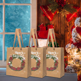 Maxbell 3 Pieces Kraft Christmas Gift Bags Goody Treat Bags for Holiday Christmas Wreath