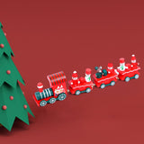 Maxbell Wooden Christmas Train Statue Ornament Trains Figurines for Decoration Red