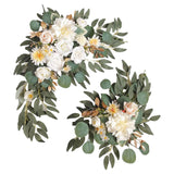 Maxbell 2 Pieces Artificial Wreath Home Decor Front Door Ornament Flower Swag Window Style A