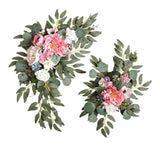 Maxbell 2 Pieces Artificial Wreath Home Decor Front Door Ornament Flower Swag Window Style D