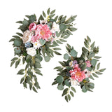 Maxbell 2 Pieces Artificial Wreath Home Decor Front Door Ornament Flower Swag Window Style D