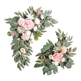 Maxbell 2 Pieces Artificial Wreath Home Decor Front Door Ornament Flower Swag Window Style H