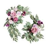 Maxbell 2 Pieces Artificial Wreath Home Decor Front Door Ornament Flower Swag Window Style I