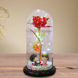 Maxbell Luxury Artificial Flower with Glass Cover Handmade for Mom Women Wife Decor Red