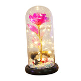 Maxbell Luxury Artificial Flower with Glass Cover Handmade for Mom Women Wife Decor Rose Red