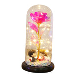 Maxbell Luxury Artificial Flower with Glass Cover Handmade for Mom Women Wife Decor Rose Red