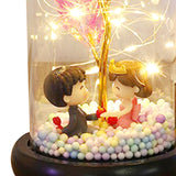 Maxbell Luxury Artificial Flower with Glass Cover Handmade for Mom Women Wife Decor Rose Red