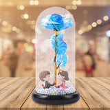 Maxbell Luxury Artificial Flower with Glass Cover Handmade for Mom Women Wife Decor Blue