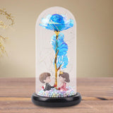 Maxbell Luxury Artificial Flower with Glass Cover Handmade for Mom Women Wife Decor Blue