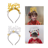 Maxbell Happy New Year Headband Party Hair Accessory Hair Hoop for Women Man Kids Aureate