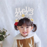 Maxbell Happy New Year Headband Party Hair Accessory Hair Hoop for Women Man Kids Argent