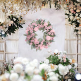 Maxbell Floral Wreath Hanging Ornaments Front Door Wreath for Outdoor Photo Props Pink