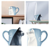 Maxbell Lovely Cat Mug Camping Mug Tea Cup for Newlyweds Wedding Gift Blue and White