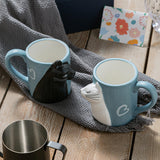 Maxbell Lovely Cat Mug Camping Mug Tea Cup for Newlyweds Wedding Gift Blue and White