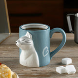 Maxbell Lovely Cat Mug Camping Mug Tea Cup for Newlyweds Wedding Gift Blue and White