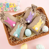 Maxbell Easter Bunny Decor Drawstring Burlap Bag 14x10cm Party Favors Reusable Yellow