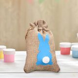 Maxbell Easter Bunny Decor Drawstring Burlap Bag 14x10cm Party Favors Reusable Blue